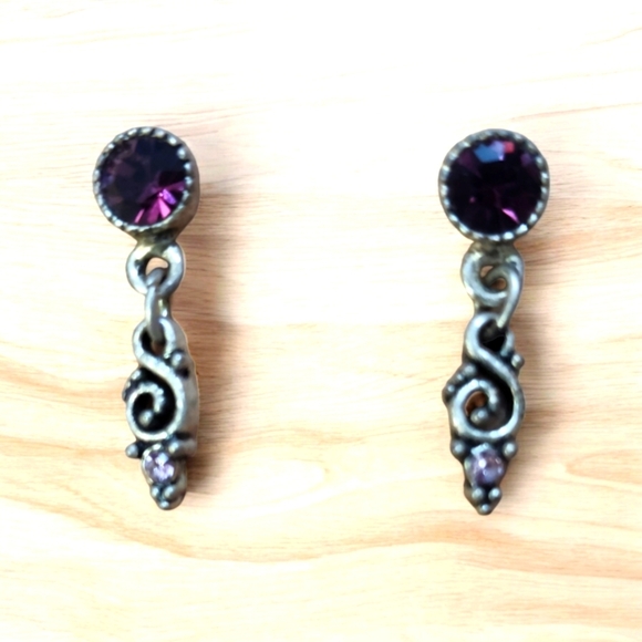 Vintage Silver & Amethyst Earrings - Picture 2 of 3